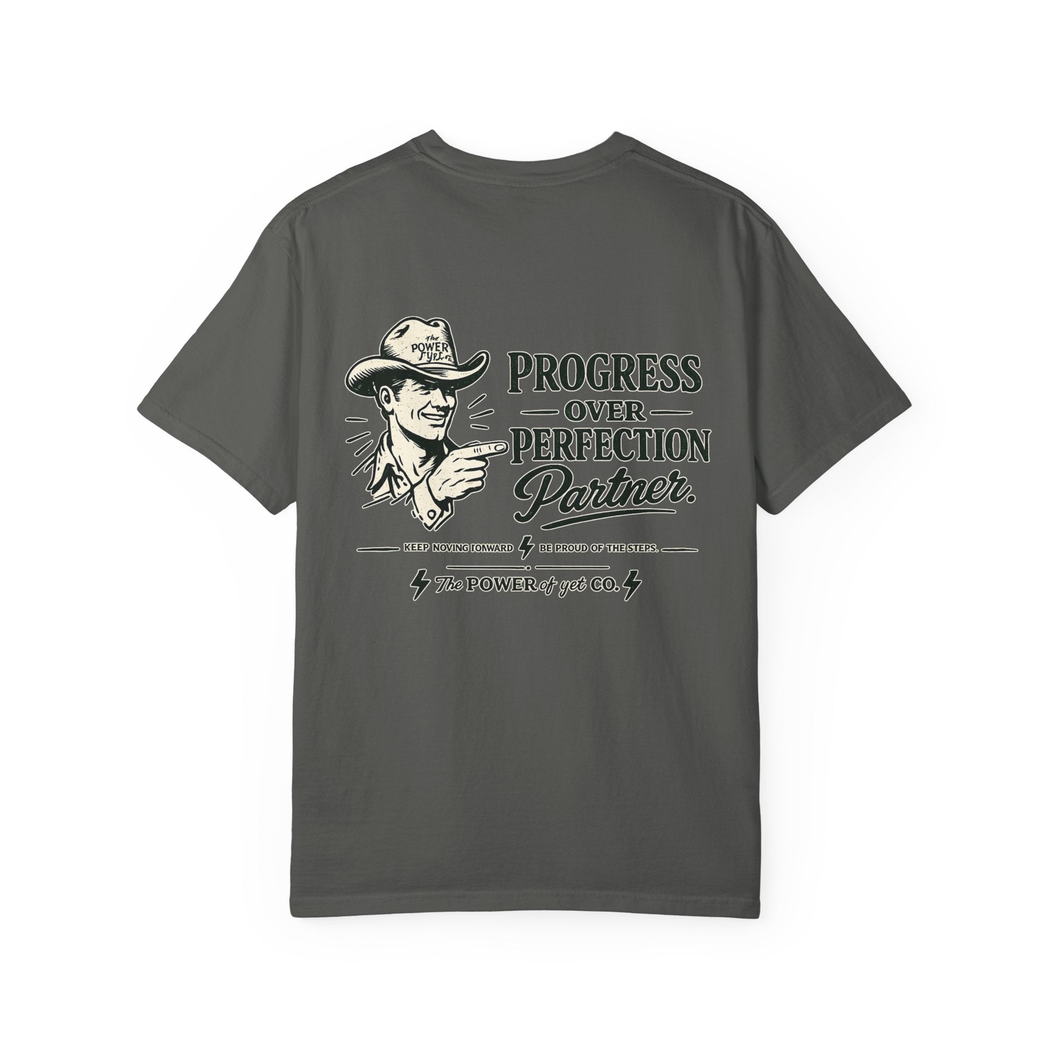 Progress Over Perfection T-Shirt — Retro Cowboy Motivational Tee