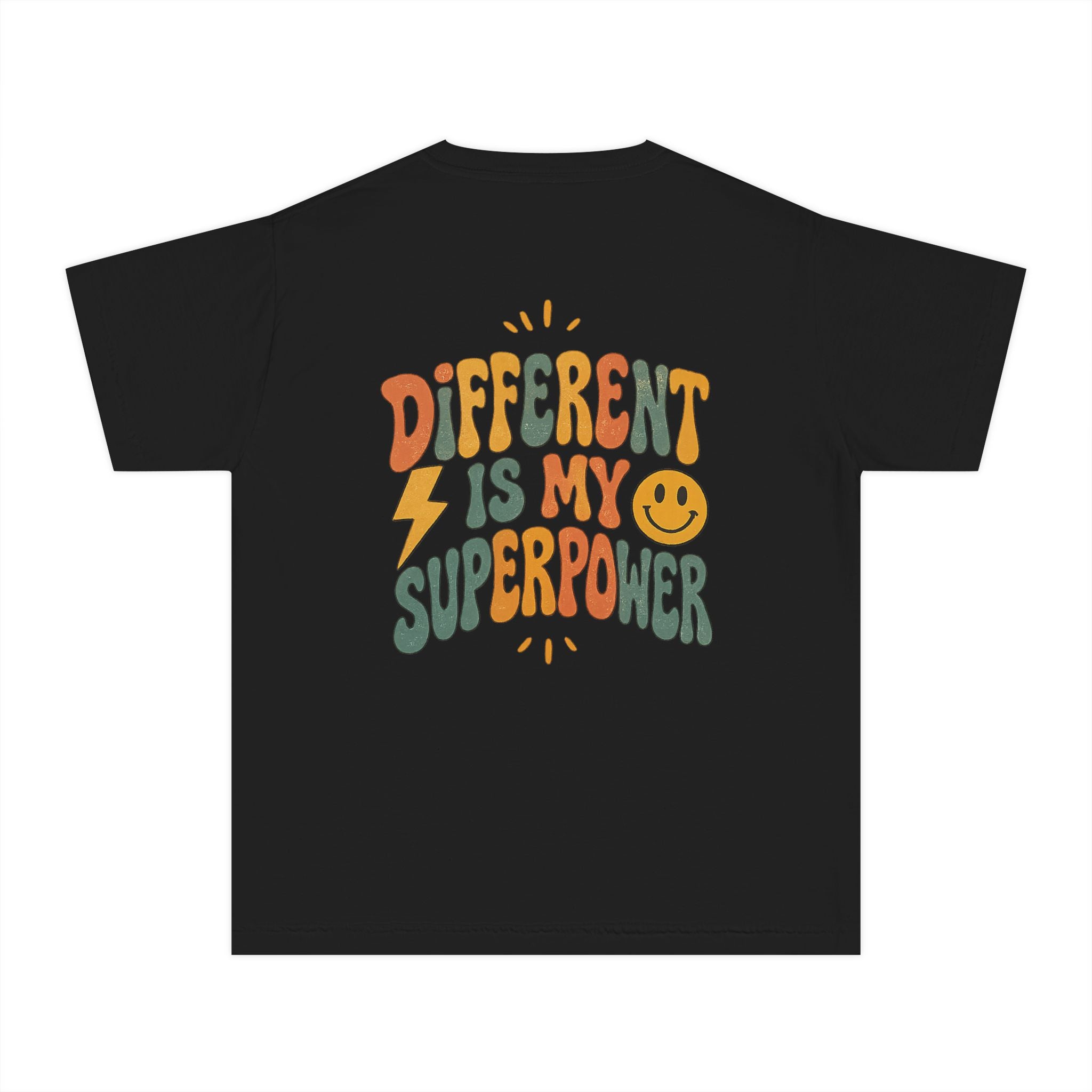 Youth T-Shirt — “Different Is My Superpower” Retro Pride Graphic Tee