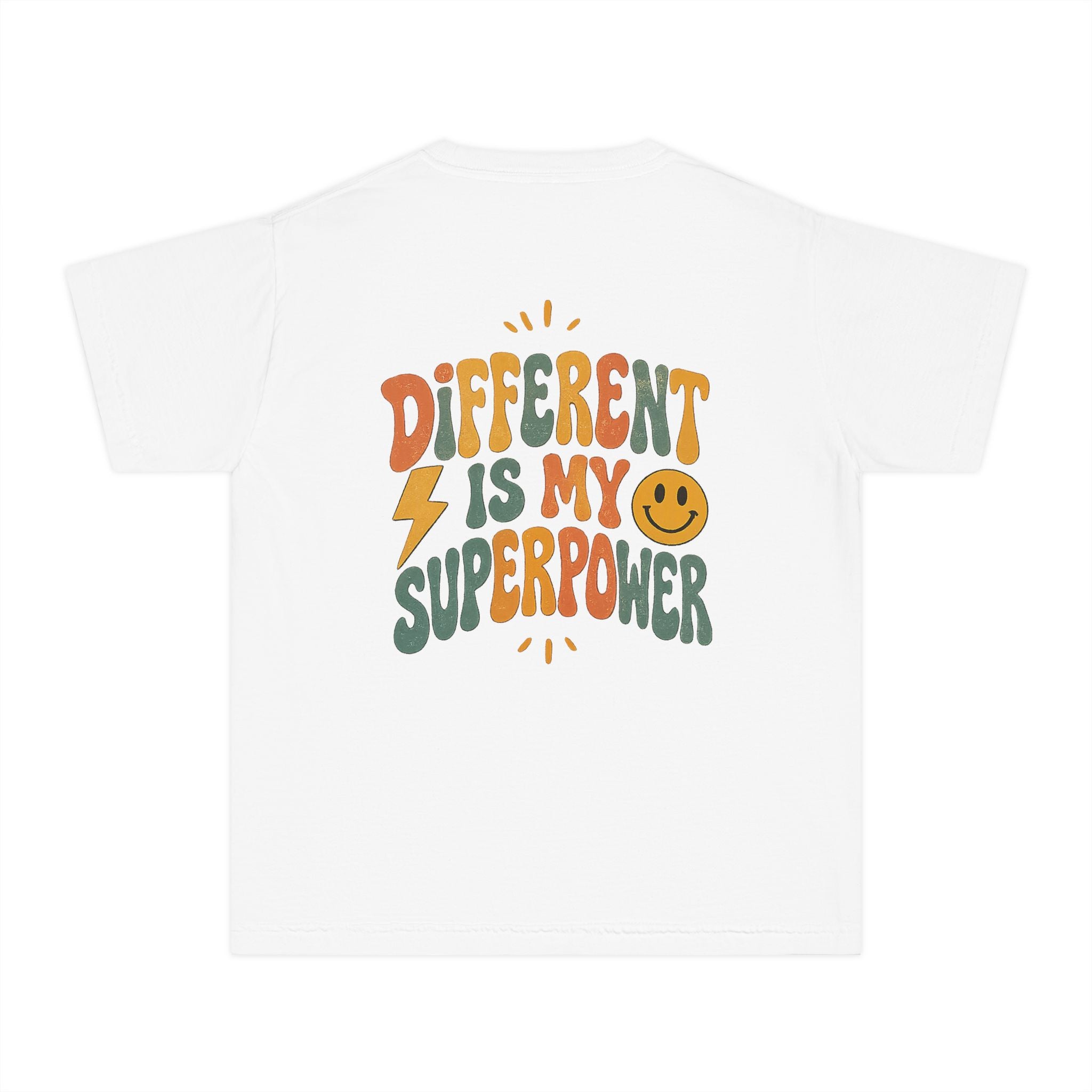 Youth T-Shirt — “Different Is My Superpower” Retro Pride Graphic Tee