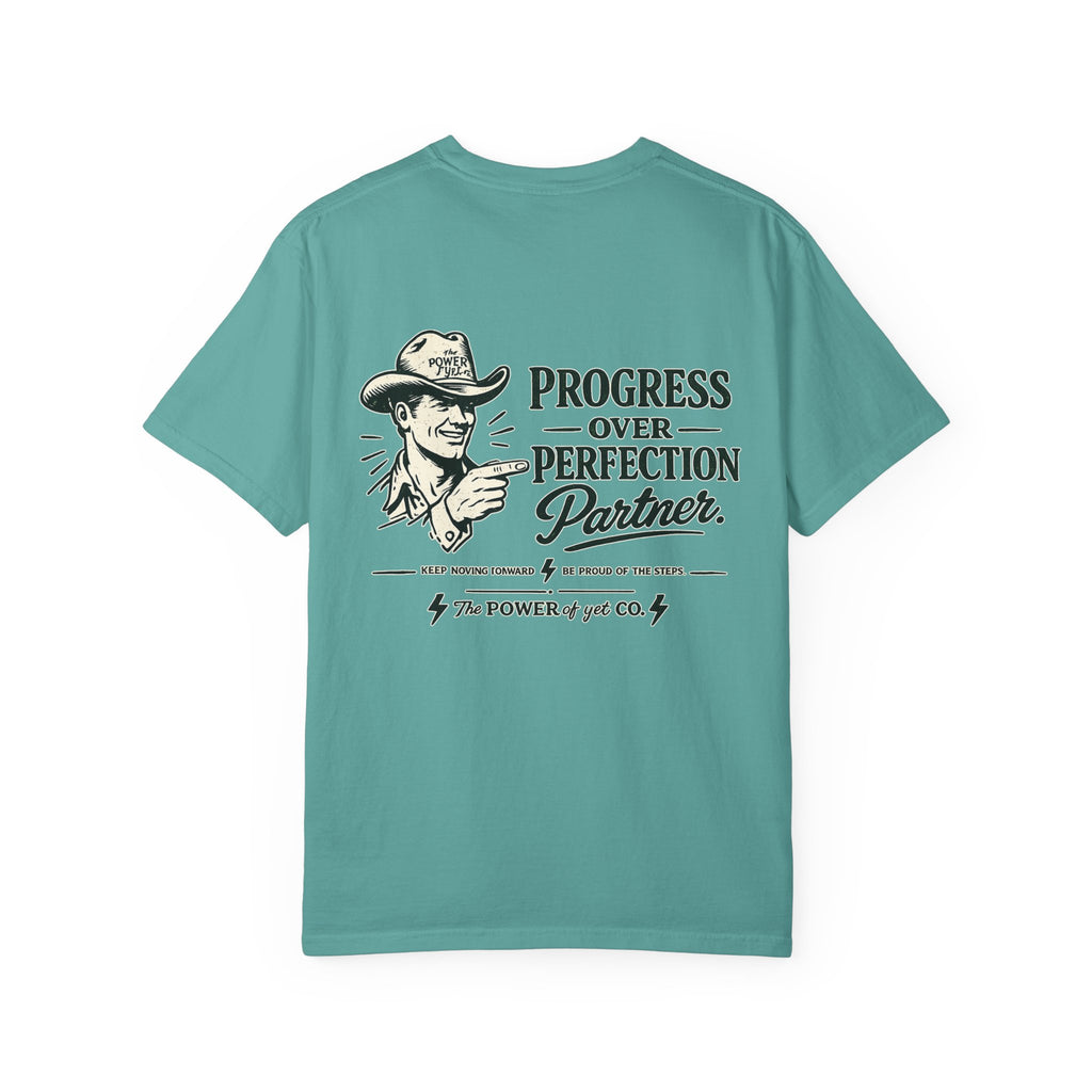 Progress Over Perfection T-Shirt — Retro Cowboy Motivational Tee