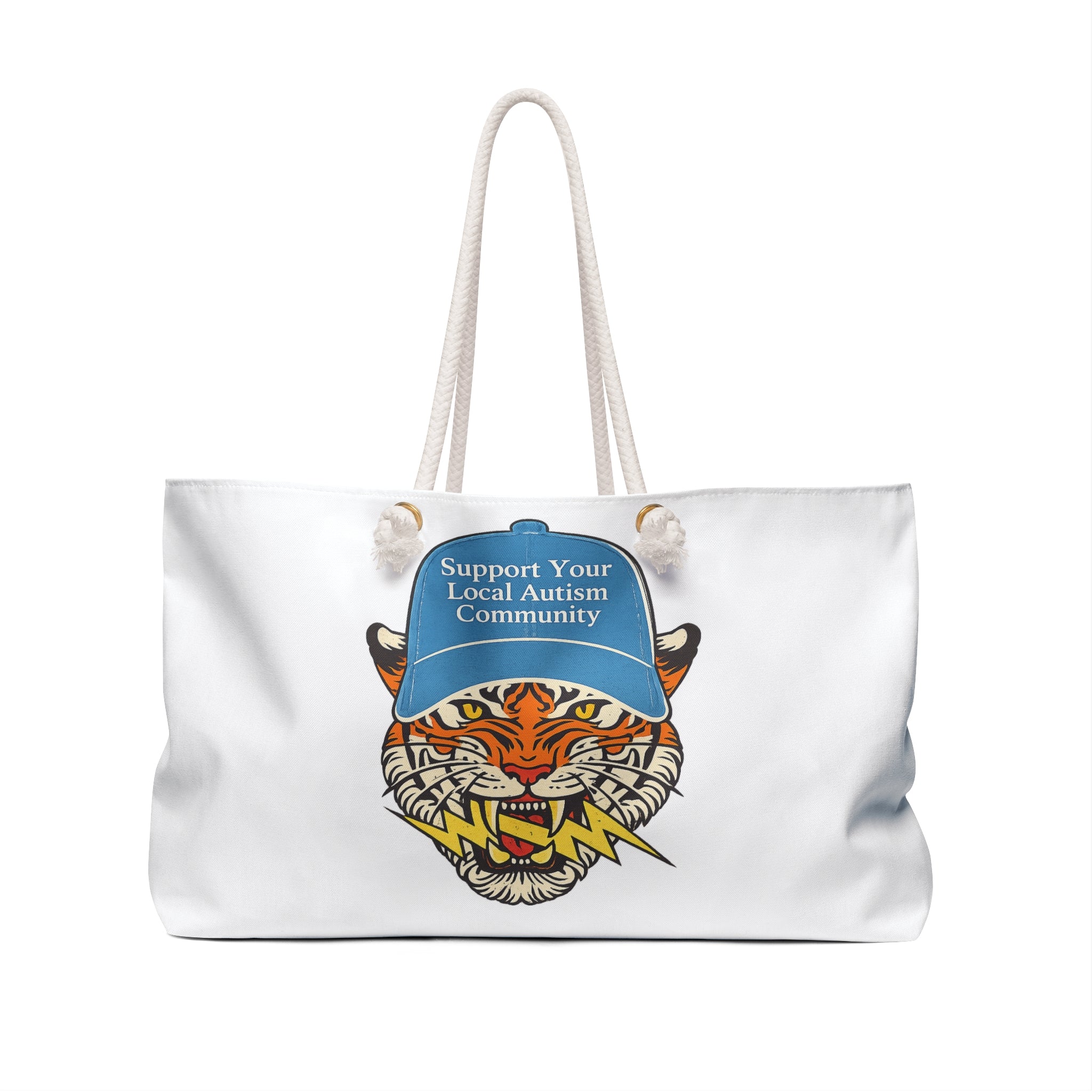 Support Your Local Autism Community Weekender Bag — Tiger Graphic Tote