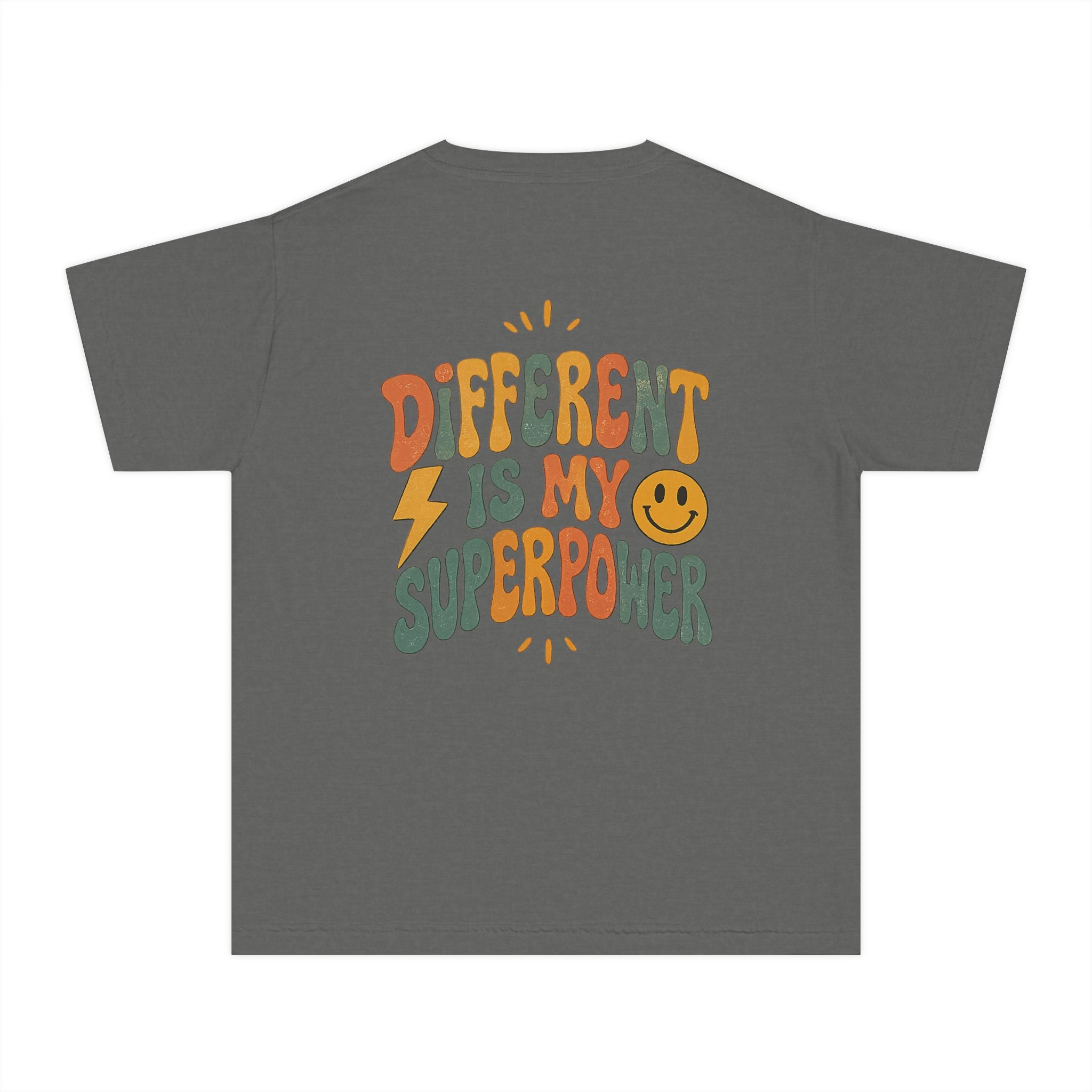 Youth T-Shirt — “Different Is My Superpower” Retro Pride Graphic Tee