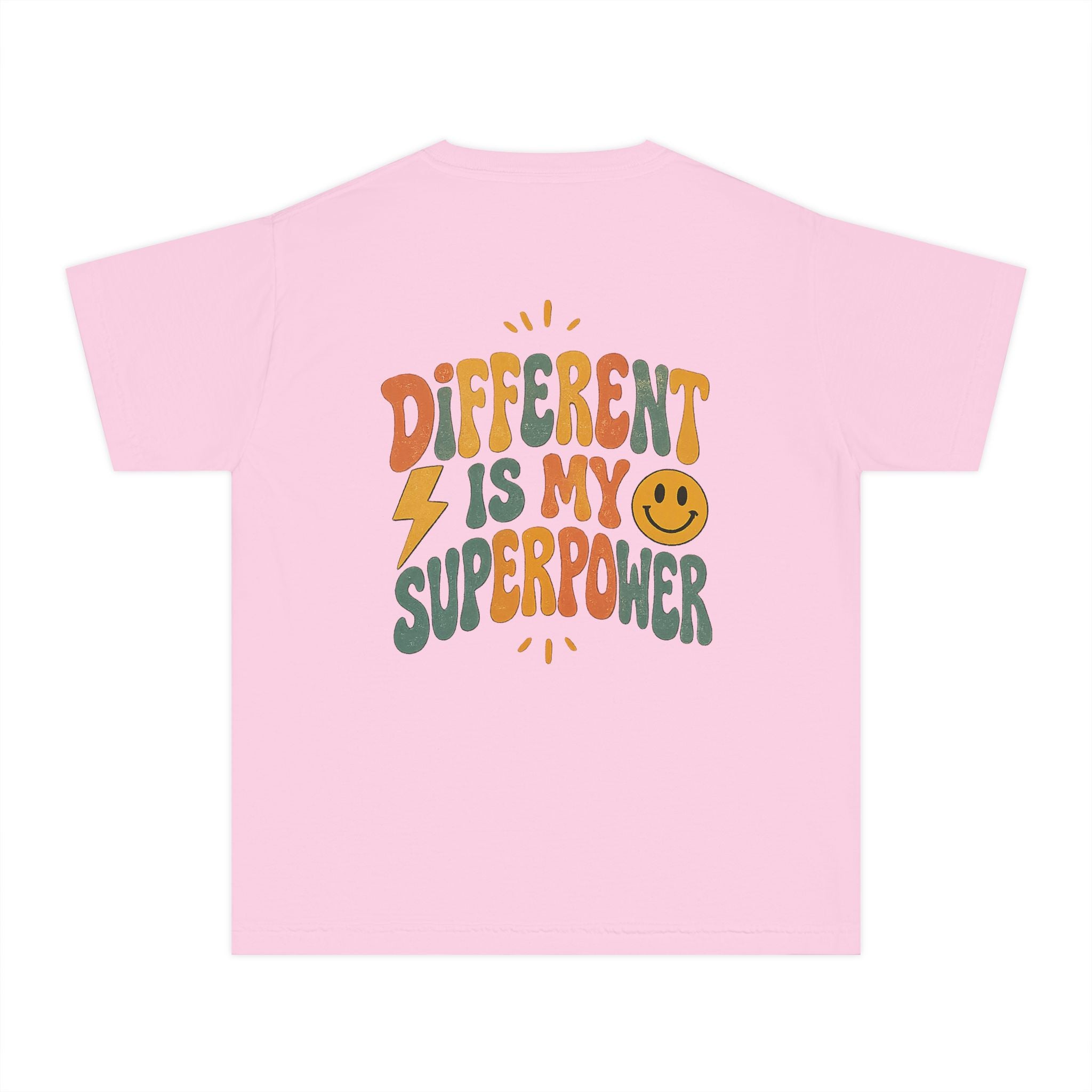 Youth T-Shirt — “Different Is My Superpower” Retro Pride Graphic Tee