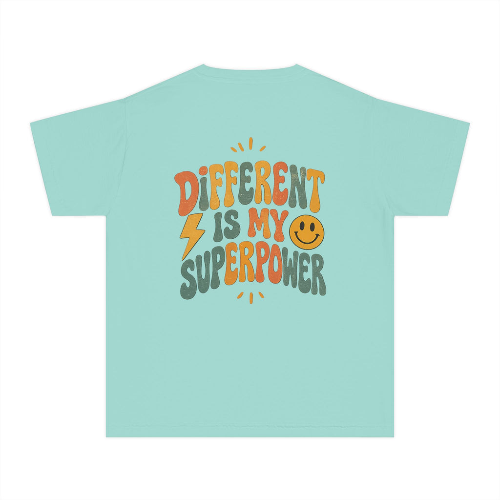 Youth T-Shirt — “Different Is My Superpower” Retro Pride Graphic Tee