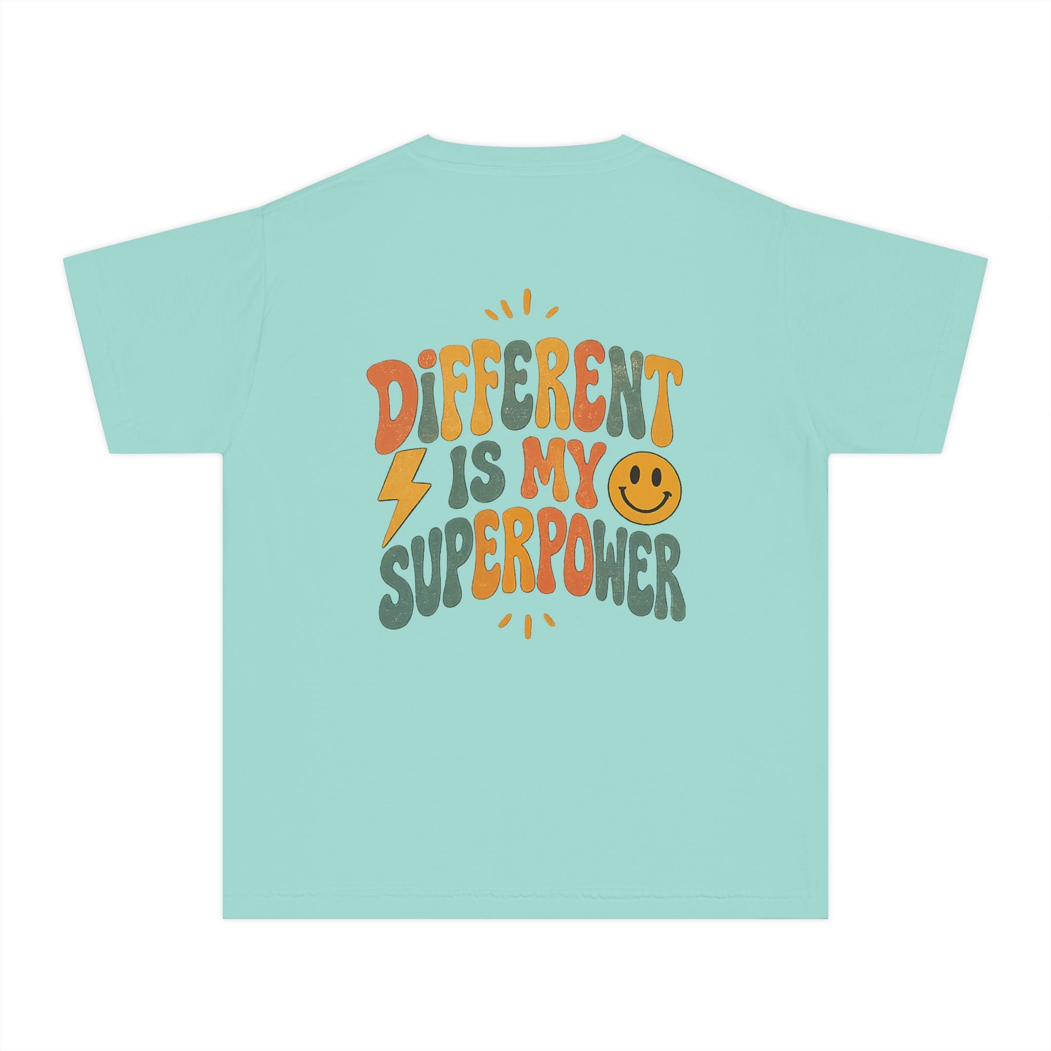Youth T-Shirt — “Different Is My Superpower” Retro Pride Graphic Tee