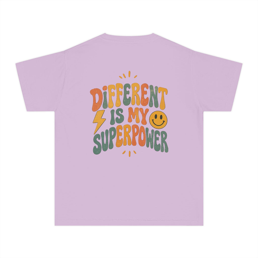 Youth T-Shirt — “Different Is My Superpower” Retro Pride Graphic Tee