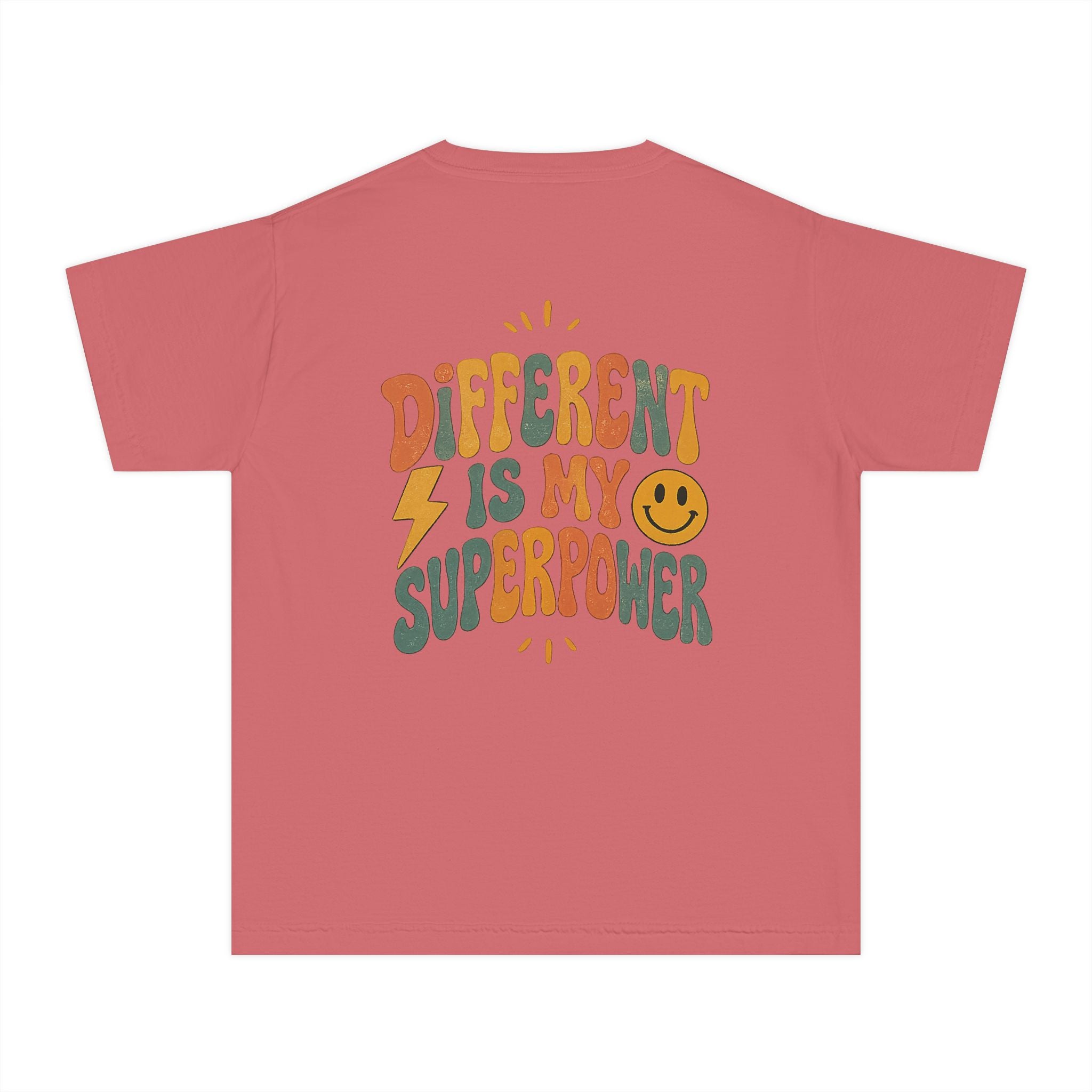 Youth T-Shirt — “Different Is My Superpower” Retro Pride Graphic Tee