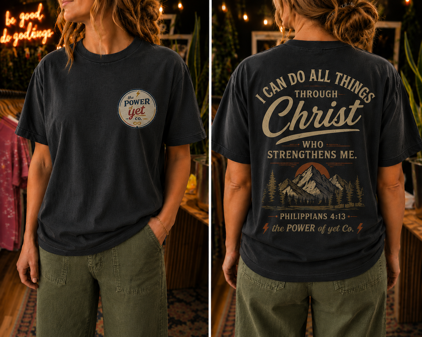 Christian Graphic Tee — “I Can Do All Things Through Christ” Philippians 4:13 Oversized Boxy T‑Shirt
