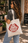 Love Needs No Words Tote Bag — Retro Lip Graphic Canvas Shopper
