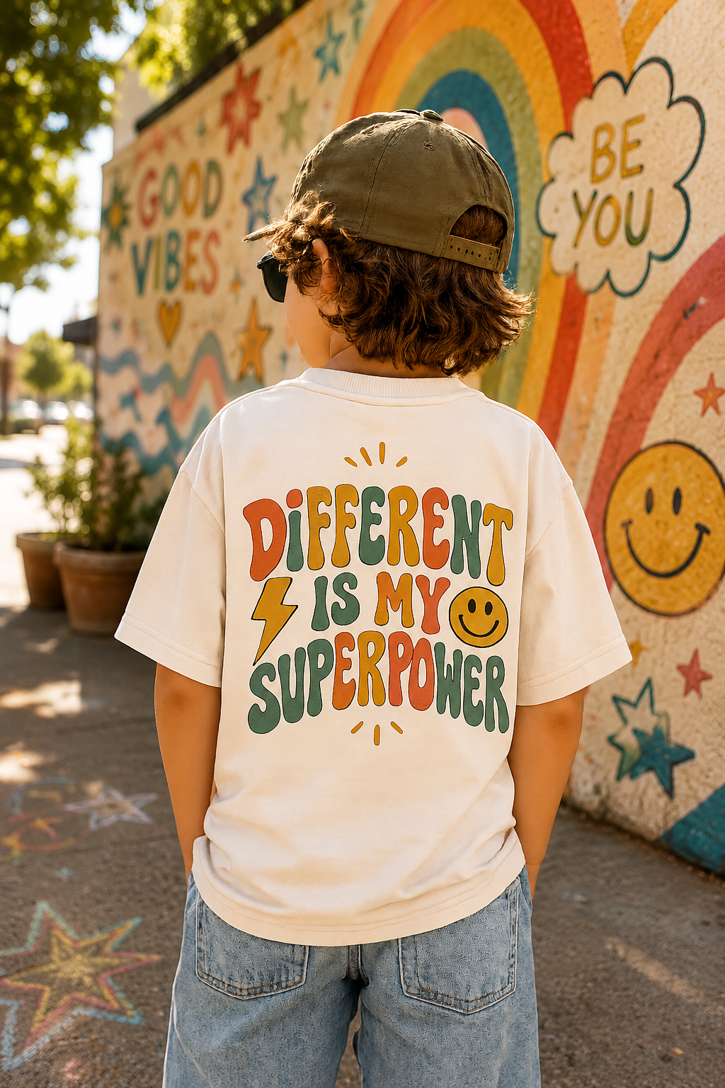 Youth T-Shirt — “Different Is My Superpower” Retro Pride Graphic Tee
