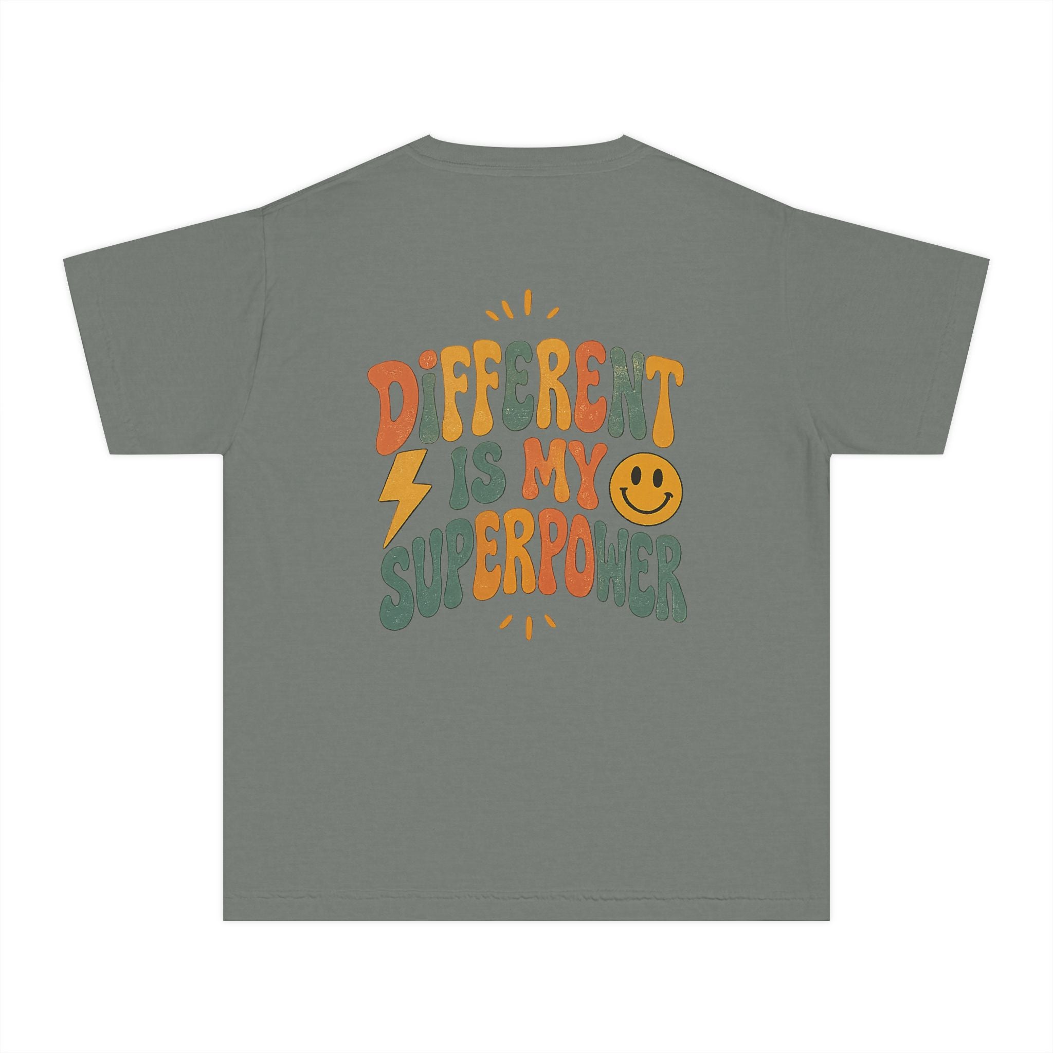 Youth T-Shirt — “Different Is My Superpower” Retro Pride Graphic Tee