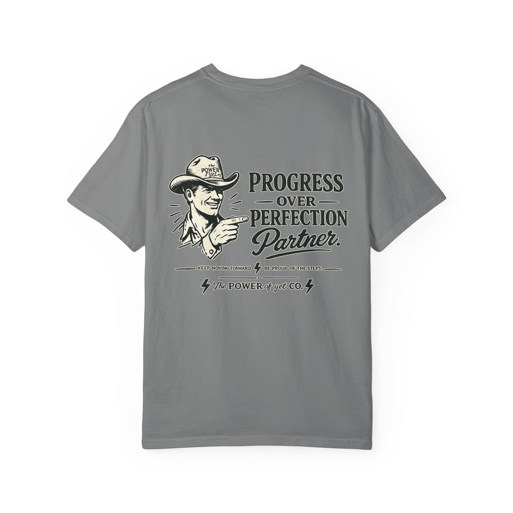 Progress Over Perfection T-Shirt — Retro Cowboy Motivational Tee