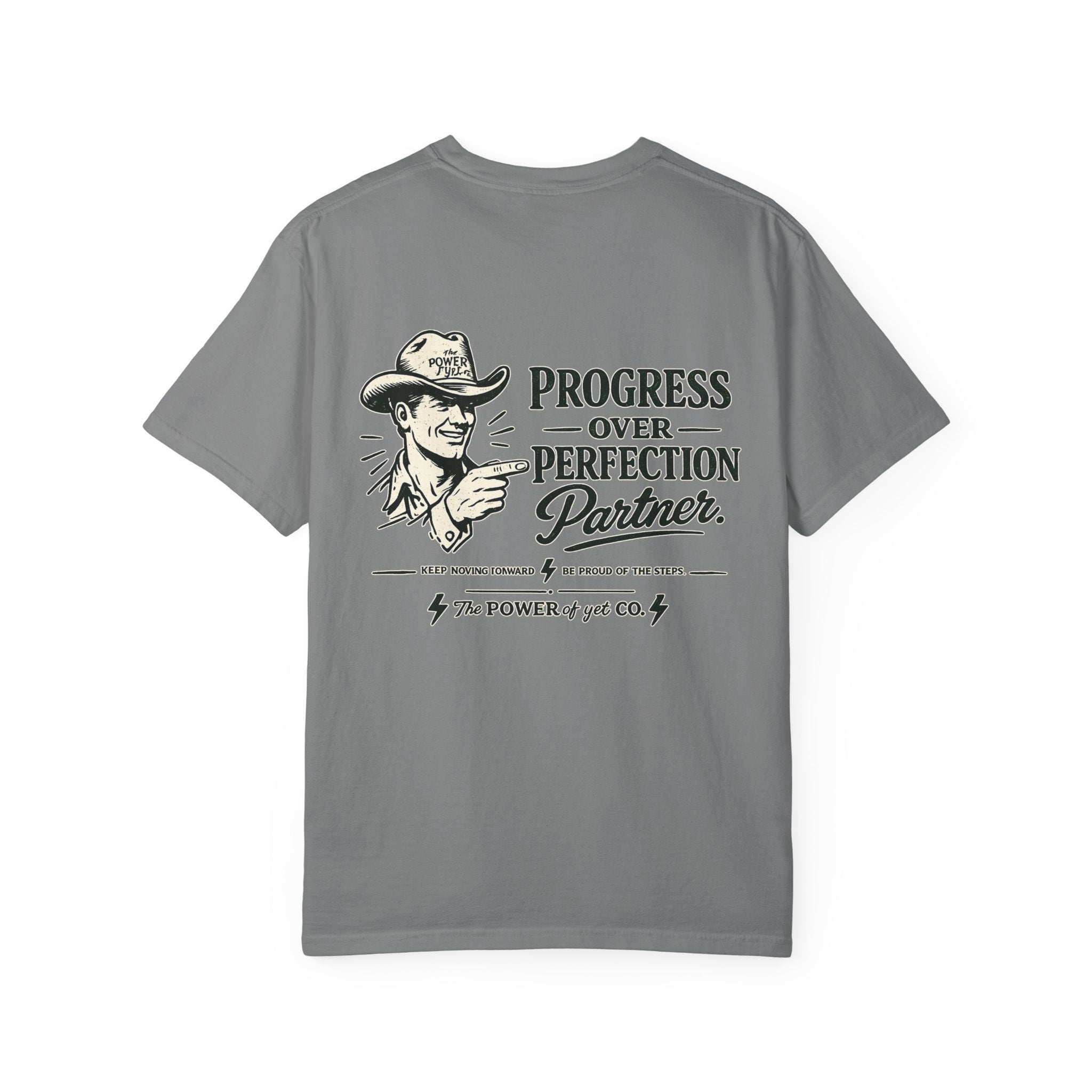 Progress Over Perfection T-Shirt — Retro Cowboy Motivational Tee