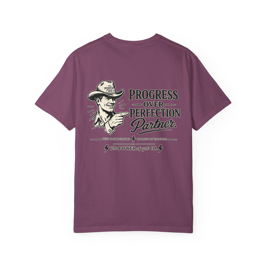 Progress Over Perfection T-Shirt — Retro Cowboy Motivational Tee