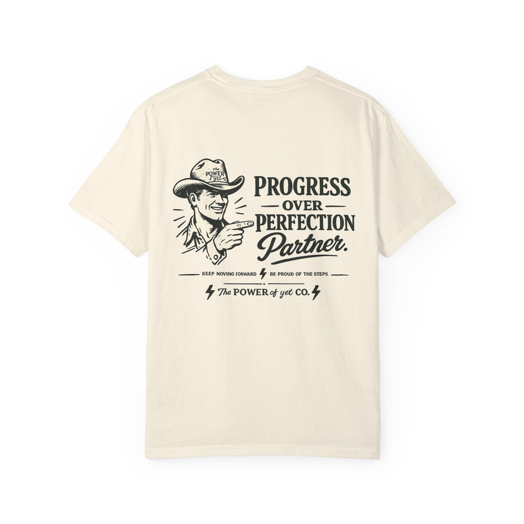 Progress Over Perfection T-Shirt — Retro Cowboy Motivational Tee