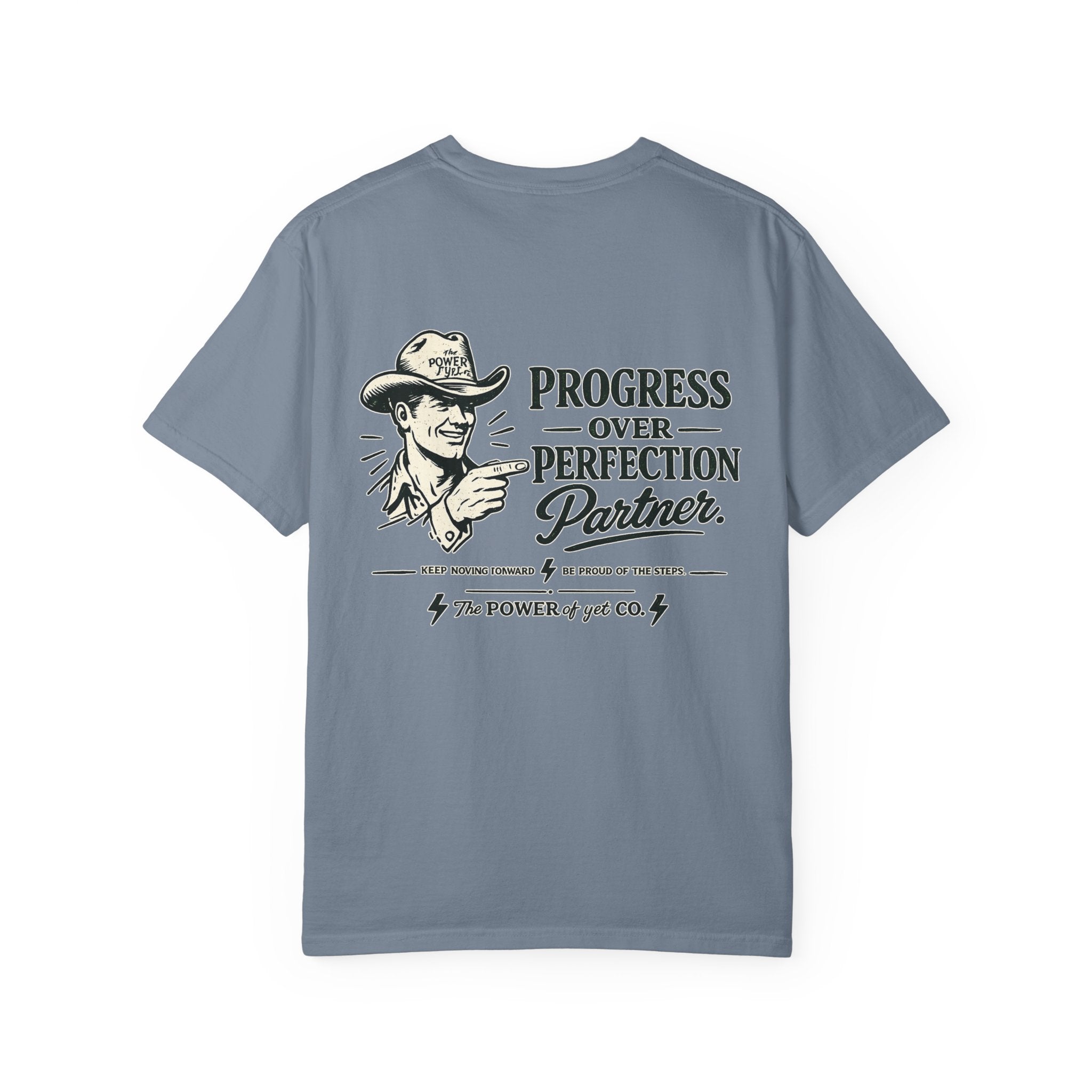 Progress Over Perfection T-Shirt — Retro Cowboy Motivational Tee