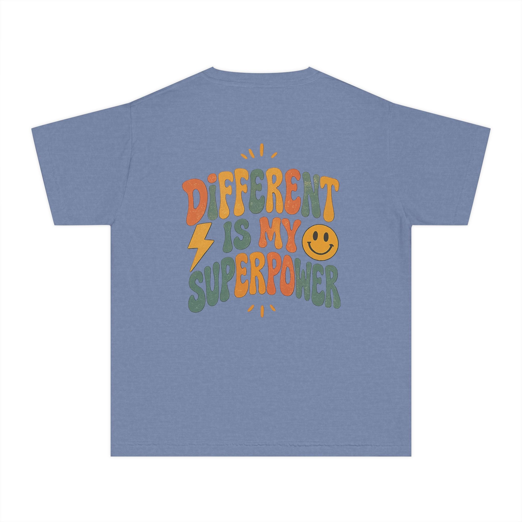 Youth T-Shirt — “Different Is My Superpower” Retro Pride Graphic Tee