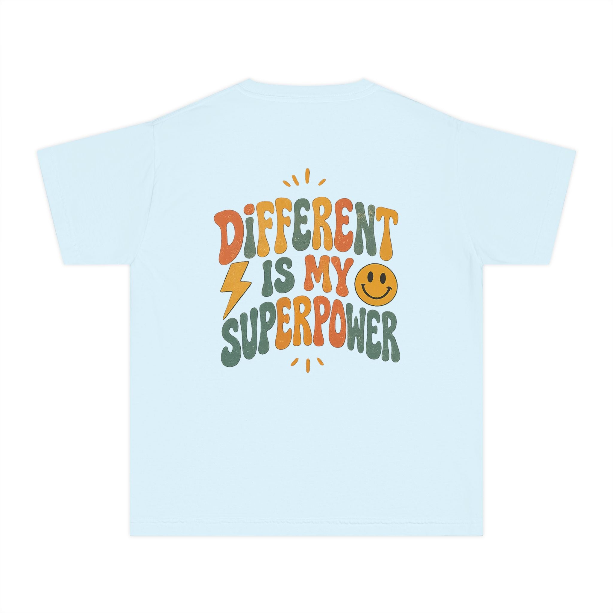 Youth T-Shirt — “Different Is My Superpower” Retro Pride Graphic Tee